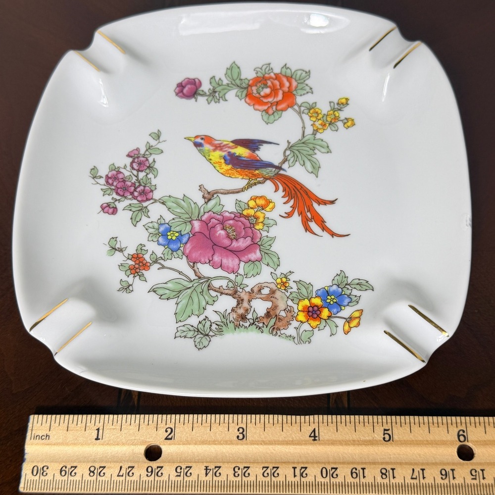 Vintage Hollohaza Hungary Bird Floral Porcelain Trinket Dish Chinoiserie 732 - Picture 7 of 9